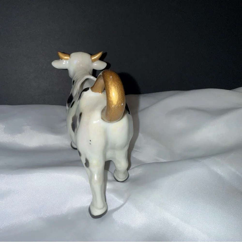 Rare Vintage Porcelain‎ Cow Creamer Hand Painted Gold Accents Cow Lovers Gift
